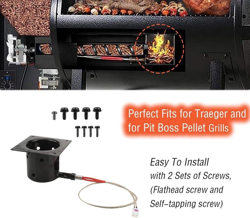 OUTGIK Heavy Duty Steel Porcelain-Enameled Fire Burn Pot and Hot Rod Ignitor Kit Replacement Parts for Traeger & Pit Boss Wood Pellet Grill, Igniter Ignition BBQ Part - Image 4